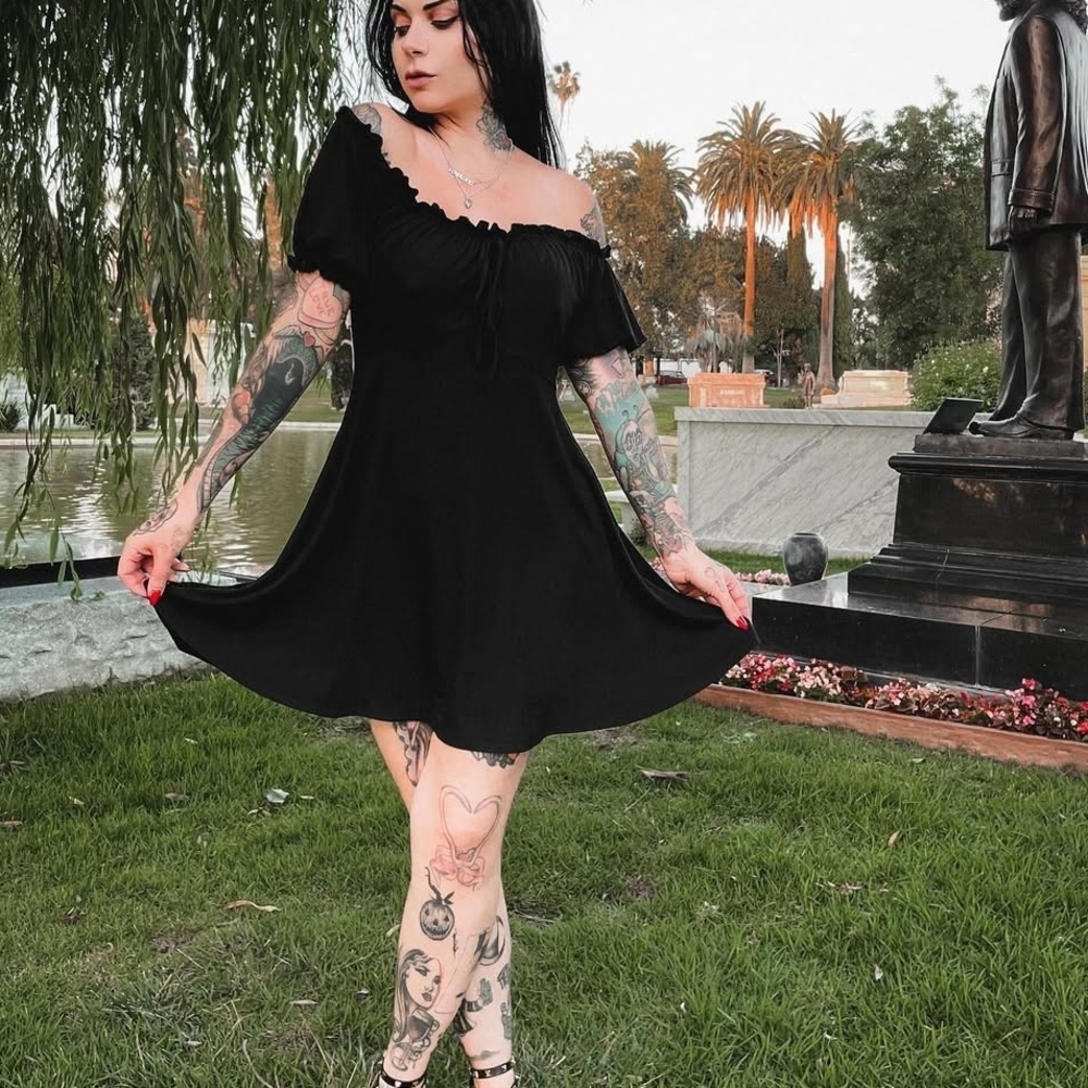 Elegant Black Foxblood Gretel Babydoll Dress